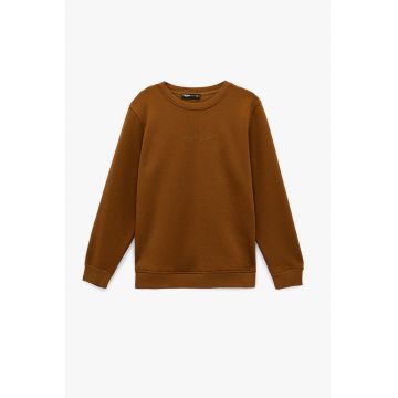Bluza regular fit de trening cu decolteu la baza gatului - Caramel