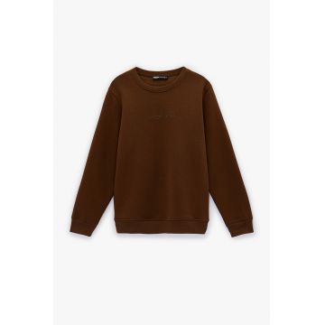 Bluza regular fit de trening cu decolteu la baza gatului - Maro inchis