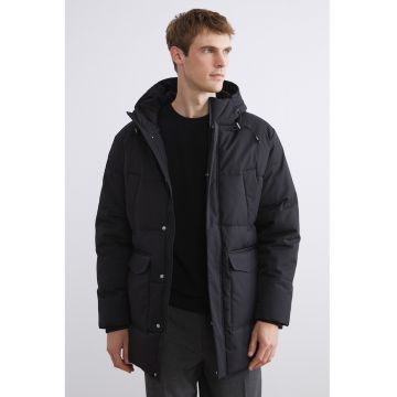 Geaca matlasata cu buzunare cu clapa - Bleumarin