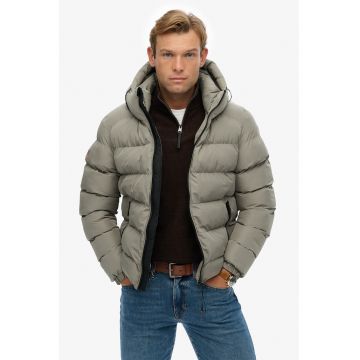 Geaca matlasata cu buzunare cu fermoar - Gri deschis