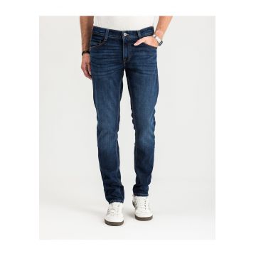 Męskie spodnie jeansowe dopasowane  OREGON SLIM - Albastru inchis
