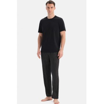 Pantaloni de pijama din amestec de modal cu model in dungi - Negru/Gri inchis