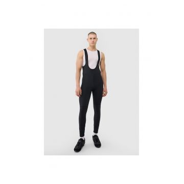 Pantaloni sport pentru ciclism -  cu bretele - negru - insertie gel - talie inalta - 7/8