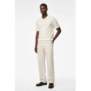 Pulover polo tricotat fin - Crem