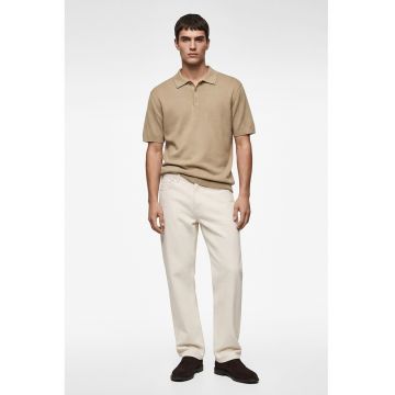 Pulover polo tricotat fin - Maro nisip