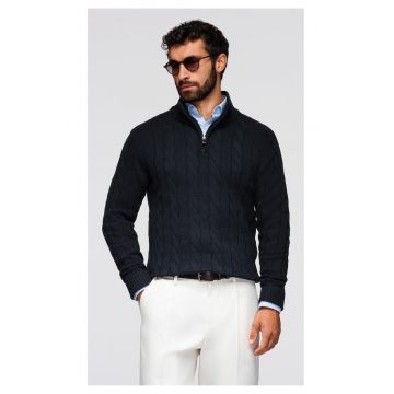 Pulover tricotat cu guler inalt si fermoar  OM-SWZS-0138 - Negru