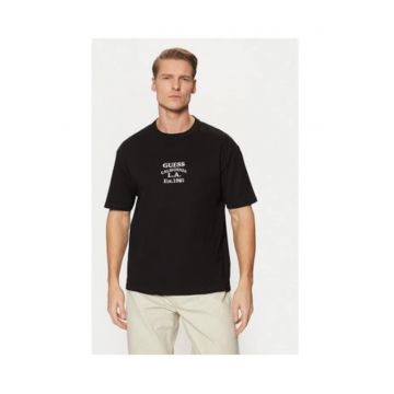 Tricou bumbac cu imprimeu text - Negru