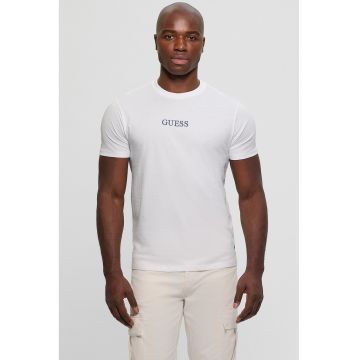 Tricou cu decolteu la baza gatului si imprimeu - Alb/Albastru