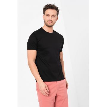 Tricou de bumbac cu decolteu la baza gatului Tessler - Negru