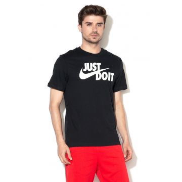 Tricou de bumbac cu imprimeu logo si text Swoosh - Alb/Negru