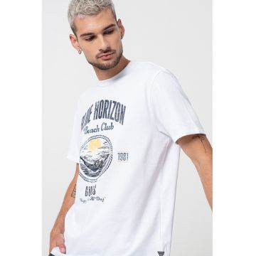 Tricou din bumbac cu broderie - Portocaliu deschis/Alb optic