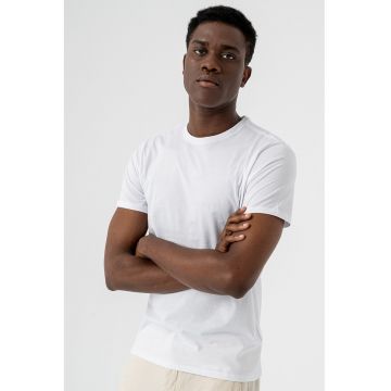 Tricou din bumbac cu decolteu la baza gatului - Alb optic