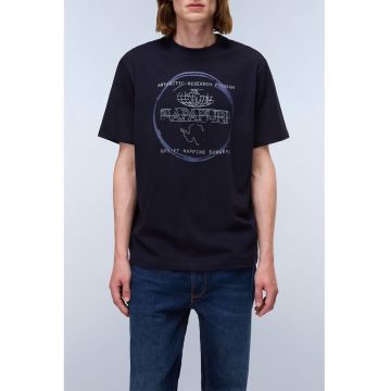 Tricou din bumbac cu imprimeu logo - Albastru ultramarin/Albastru pal