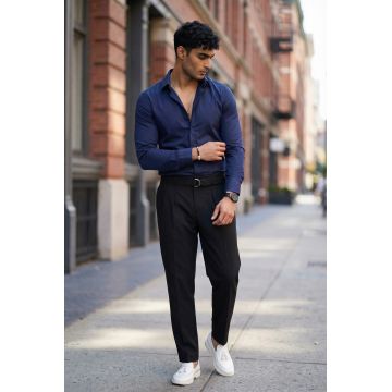 Camasa barbati slim fit bleumarin B8412