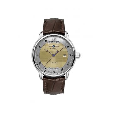 Ceas  barbati - automat - 40mm - carcasa inox - curea piele naturala maro - cadran auriu - rezistent la apa 50m