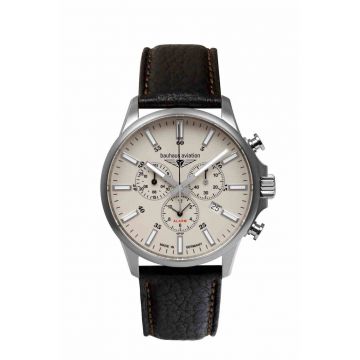 Ceas barbati -  Aviation - 28805 - Titan/Piele naturala - Cronograf - Quartz - 42 mm - Argintiu/Negru