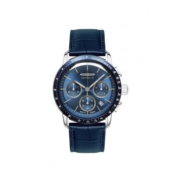 Ceas  barbati - cronograf - mecanism quartz Miyota 6S20 - albastru - curea din piele naturala