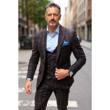 Costum barbati slim fit + Vesta grena 792 48