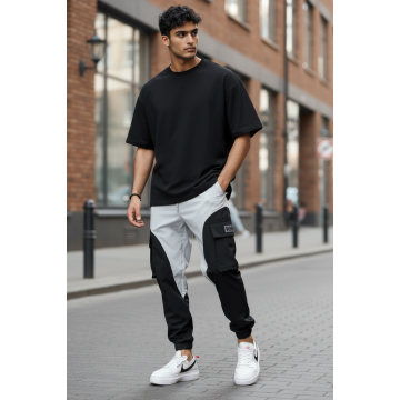 Pantaloni de trening cargo  negri  conici y2223 P18-4.1