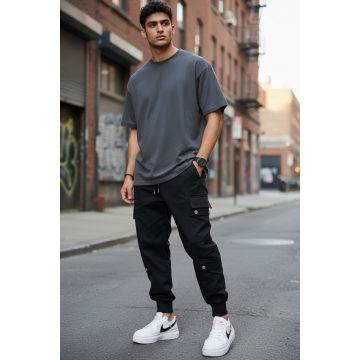 Pantaloni de trening cargo  negri  conici y302 P19-1.3