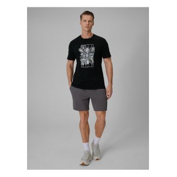 Pantaloni scurti barbati  gri - regular - din bumbac - cu buzunare laterale -