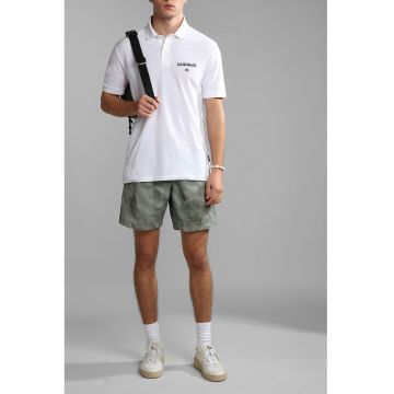 Pantaloni scurti de baie cu buzunare si model - Verde sparanghel