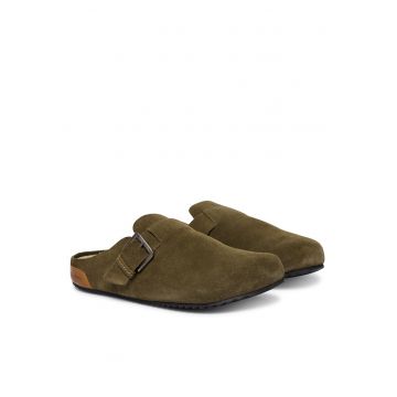Papuci barbati  model Olive Green 728 - piele naturala - culoare verde