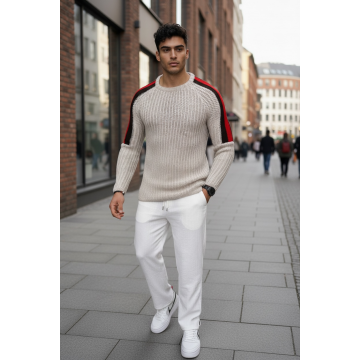 Pulover barbati gros slim fit bej ZR T3570 18-5.2