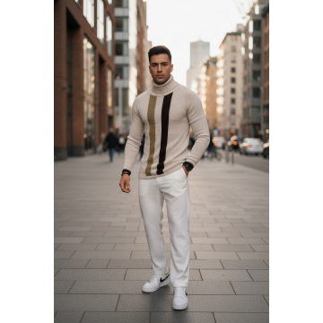 Pulover barbati gros slim fit bej ZR T3581 O1-5.1