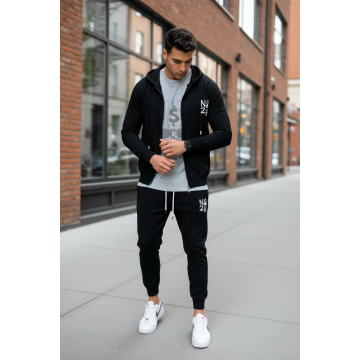 Trening barbati slim fit negru  Pantaloni + Hanorac 11691 P19-3.1