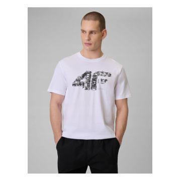 Tricou barbati  alb - bumbac - imprimeu - croiala lejera - decolteu rotund