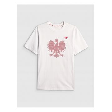 Tricou barbati  alb din bumbac - croiala lejera - imprimeu durabil