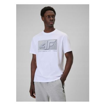 Tricou barbati  alb - din bumbac - regular - cu imprimeu