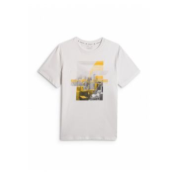 Tricou barbati  alb regular cu imprimeu - confortabil - bumbac