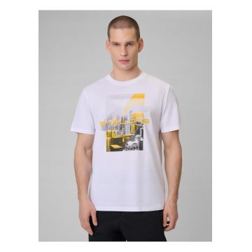 Tricou barbati  alb regular cu imprimeu - confortabil - bumbac