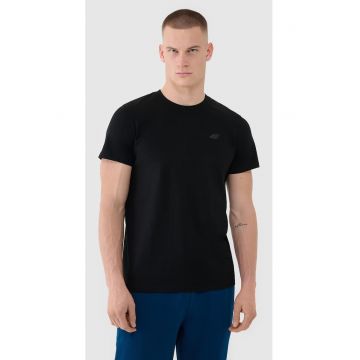 Tricou Barbati  Negru Intens - 100% Bumbac - Marimi S-3XL - Ideal pentru Sport si Casual - Croiala Regulara - Guler Rotund Striat