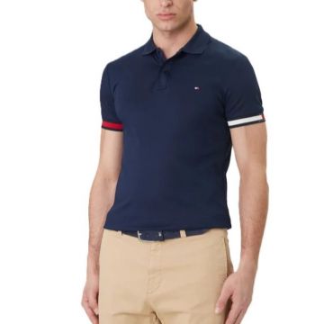 Tricou polo Tommy Hilfiger RWB CUFF LIQUID COTTON SLIM POLO