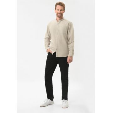 Camasa pentru barbati  K-Lange - cu guler tunica - Bej - din bumbac - Slim Fit