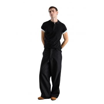 Pantaloni barbati -  Baggy Fit - croiala larga - negru - poliester-bumbac