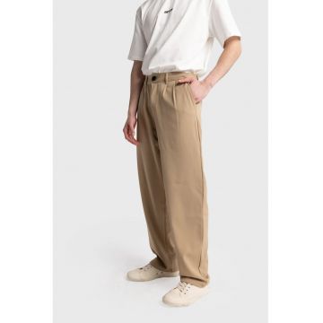 Pantaloni barbati -  cu pliuri - bej - poliester