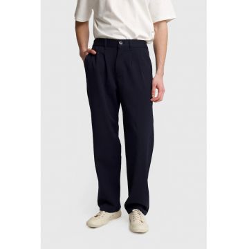 Pantaloni barbati -  cu pliuri - bleumarin - poliester