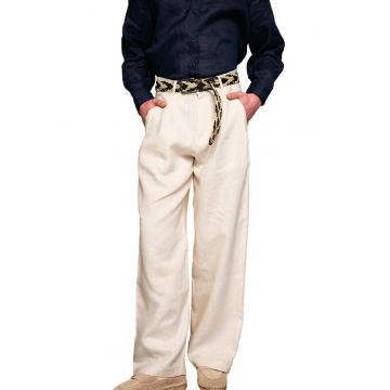 Pantaloni barbati -  cu pliuri - croiala relaxata - bej - in