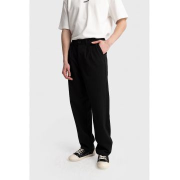 Pantaloni barbati -  cu pliuri - negru - poliester - Negru