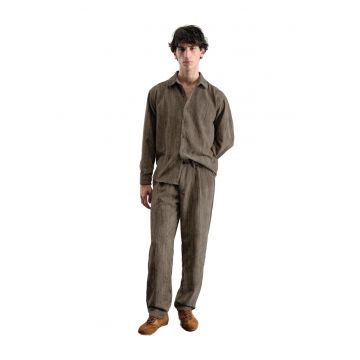 Pantaloni barbati -  cu talie medie - croiala dreapta - maro - poliester