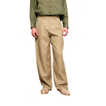 Pantaloni barbati -  in plisat - croiala dreapta - kaki