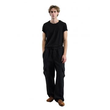 Pantaloni barbati -  largi - talie elastica - negru - poliester