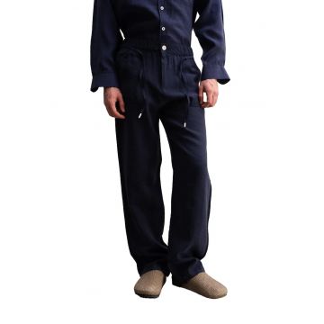Pantaloni barbati -  lyocell/poliester - talie cu snur - bleumarin