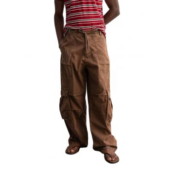 Pantaloni barbati -  picior larg - buzunare - maro - poliester