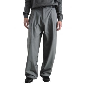 Pantaloni barbati -  talie inalta - plisati - gri antracit - viscoza/poliester/elastan