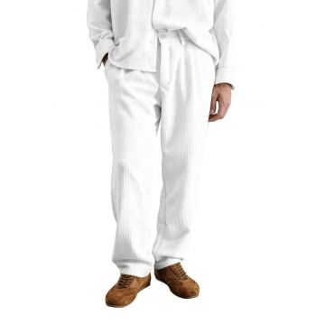 Pantaloni barbati -  texturati - croiala larga - alb - poliester